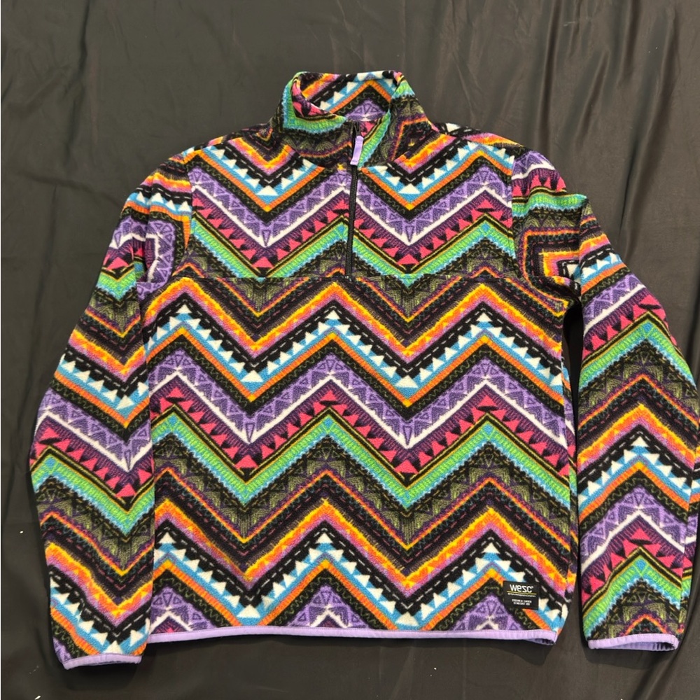 WESC Mitch Pullover Sweatshirt ZigZag Unisex Polar Fleece Size Mens L Women XL
